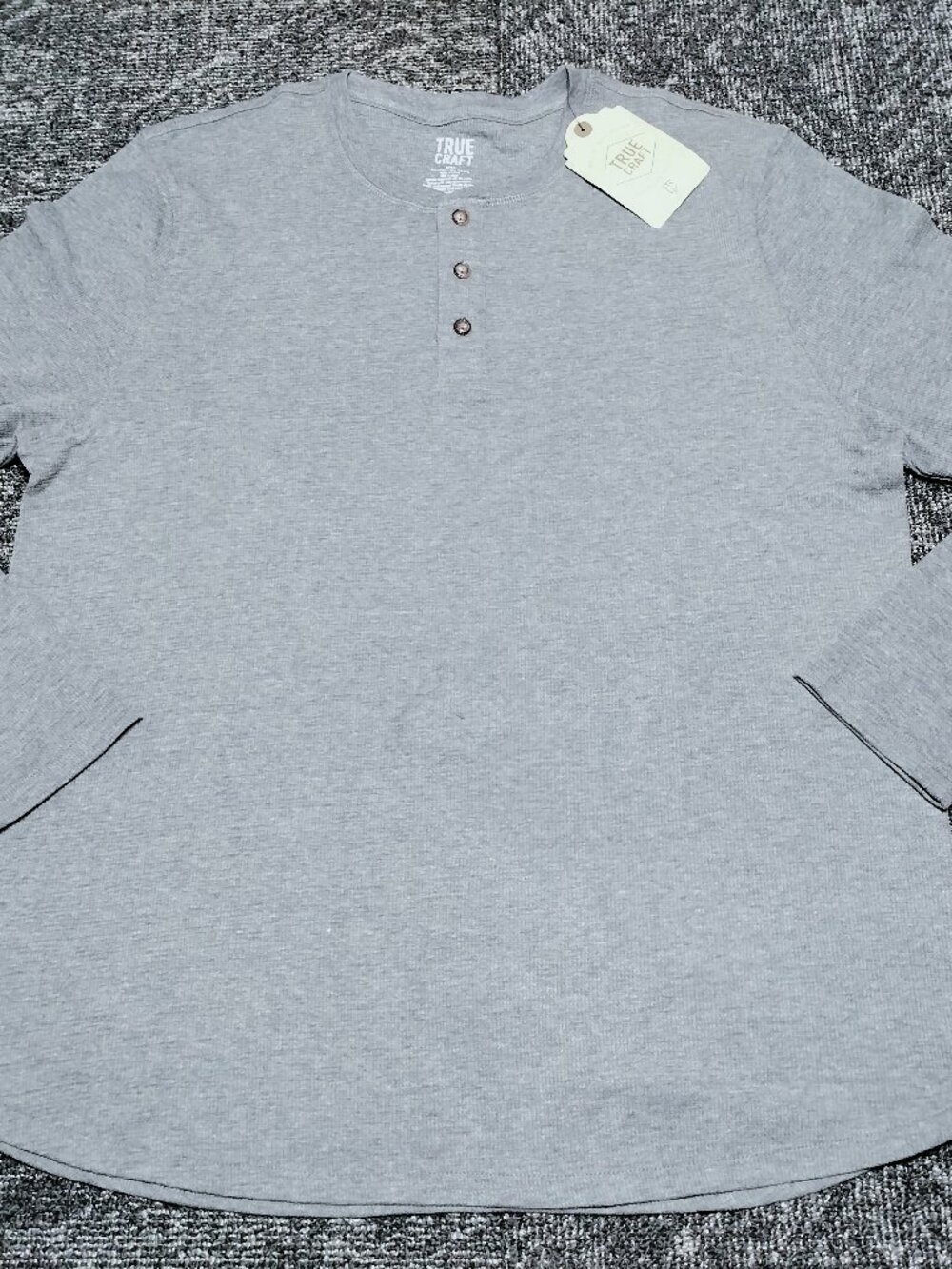 Men’s True Craft Gray Long Sleeve Thermal waffle 3 button Henley XXL New NWT